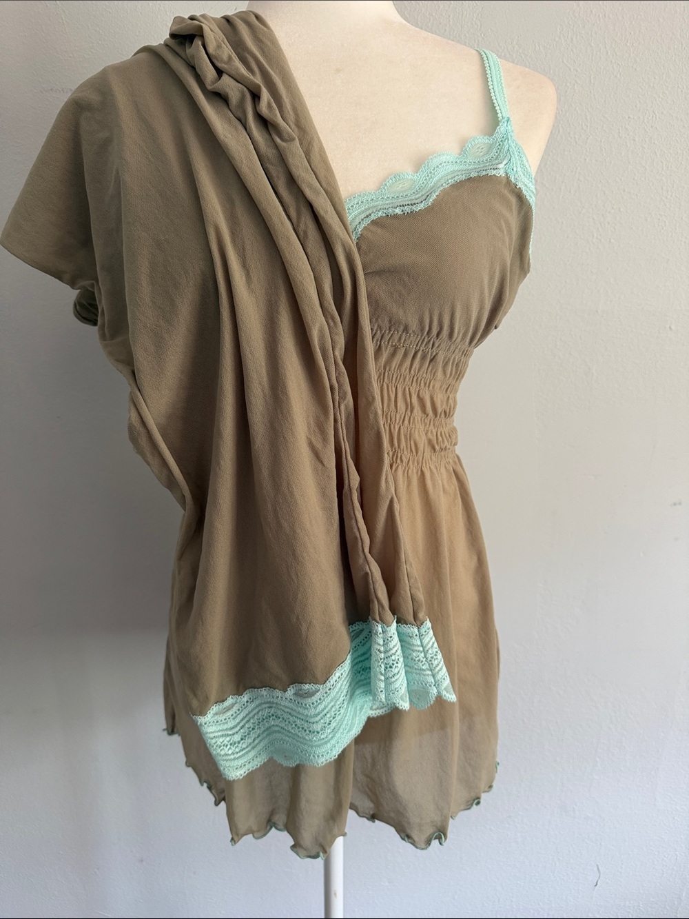 Josie Natori Vintage Y2K Mesh Lounge Set Camisole & Wide Leg Pants Brown Mint M